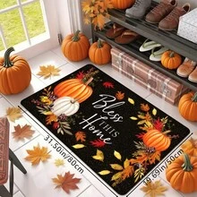 1 قطعة سجادة باب للعطلات مطبوعة بالقرع والأوراق المتساقطة في فصل الخريف، سجادة ناعمة مانعة للانزلاق وماصة للماء قابلة للغسل في الغسالة، سجادة مريحة وموسمية للمدخل، سجادة منخفضة الرقبة مناسبة للغرفة المعيشية والنوم والمطبخ وغرفة الغسيل والحمام