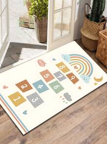 1 pieza Alfombra minimalista moderna y acogedora para habitación infantil, alfombra de gateo con juego de rayuela, decoración para área de juego de niños, diseño de arcoíris, esquema de color de dopamina, adecuada para decoración de habitación infantil, alfombra decorativa de moda, alfombra de alta gama para sala de estar, alfombra decorativa de nicho, ambientación decorativa creativa, adecuada para alfombra de decoración temática, alfombra para sala de estar, alfombra, alfombra mullida, alfombra peluda, alfombra de otoño/invierno, alfombra gruesa/mullida