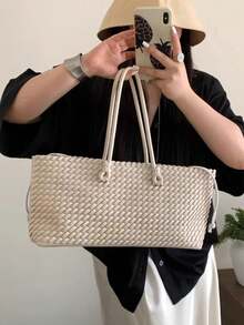 2025 New Arrival Niche Commuter Woven Tote Bag, Fashion Versatile Extra Large Capacity Shoulder Bag, Straw Bag - White - View 4