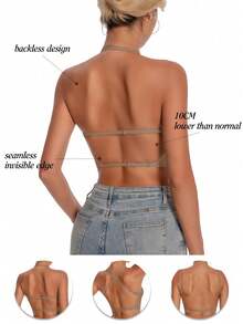 女士无背无缝文胸，夏季无肩带文胸，性感文胸，新娘内衣，3种肩带选择，无缝透气，可调节肩带，轻盈舒适，适合婚礼、正式礼服、吊带裙等场合。 - 咖啡棕 - 查看 5