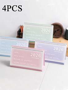 4pca 2025-2026.12，台历，防水线圈台历，韩式清新简约风格台历，用于规划和安排每日、每月计划，家庭和学校文具，学生用品，教师办公用品和返校用品 - 多色 - 查看 2