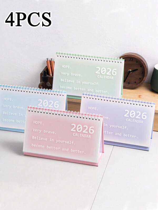 4 Stück 2025-2026.12, Schreibtischkalender, wasserfester Spiralkalender im koreanischen Stil, klein und frisch, für Planung und Organisation des Alltags, Monatsplaner, Büro- und Schulbedarf, Studentenbedarf, Lehrerbedarf und Schulanfang