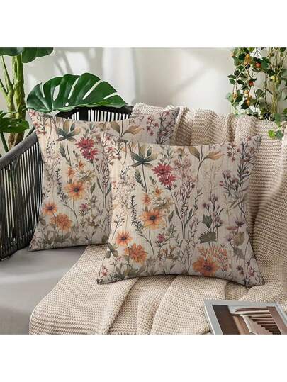 2 件 18 英寸 X 18 英寸现代波西米亚花卉印花柔软毛绒枕套，拉链式，混合颜色，适用于客厅、卧室、办公室和节日礼物（无枕芯）、复古枕套、卧室装饰、现代装饰、优雅风格、闪亮纹理、家居装饰靠垫套（无枕芯）