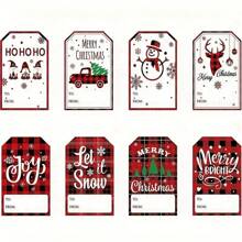 200/500/1000 pezzi Etichette regalo di Natale, etichette di carta festive con design a quadri rossi, messaggi "Ho Ho Ho", "Gioia", "Buon Natale" e "Che nevichi", colori misti, per confezioni regalo, forniture per arte e artigianato