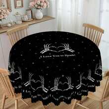 1pc Halloween Tablecloth - Black & White Ghost Hand, Cat, Moon, Skull Pattern - Wrinkle-Resistant Polyester Rectangular/Round Tablecloth, Suitable For Indoor/Outdoor Theme Parties, Holiday Dinners, Home Decor, Machine Washable, Easy Care, Perfect For Holiday Atmosphere Lovers