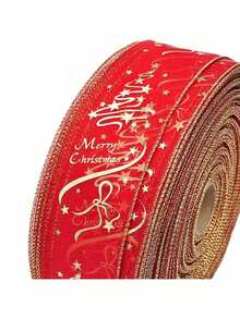 Nastro decorativo natalizio stampato in stile coreano, colore rosso dorato, dimensioni 6,3 x 200 cm, decorazione per albero di Natale, decorazione per la casa, decorazione natalizia per la stanza, decorazione invernale