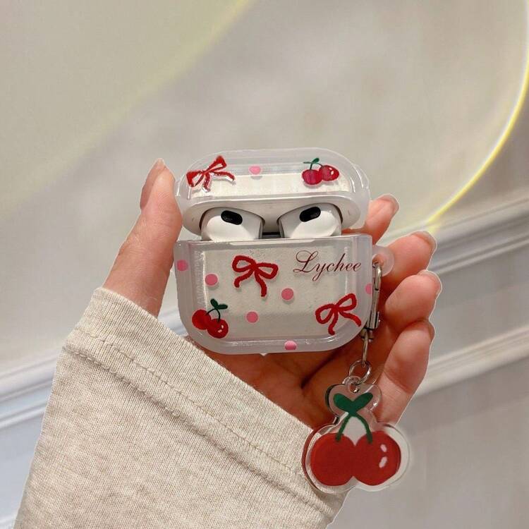 1个装可爱樱桃蝴蝶结耳机保护套 - 高品质保护套，兼容 1/2/3/4/Pro/Pro（第二代）/Pro 3，防震时尚，是送给女孩和青少年的理想礼物 - 彩色 - 查看 10