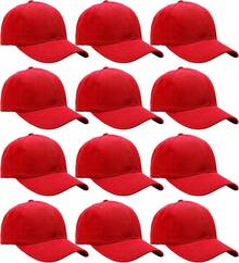 Bulk Lot 12-Pack Adjustable Size Plain Blank Solid Color Baseball Caps - Red - View 1