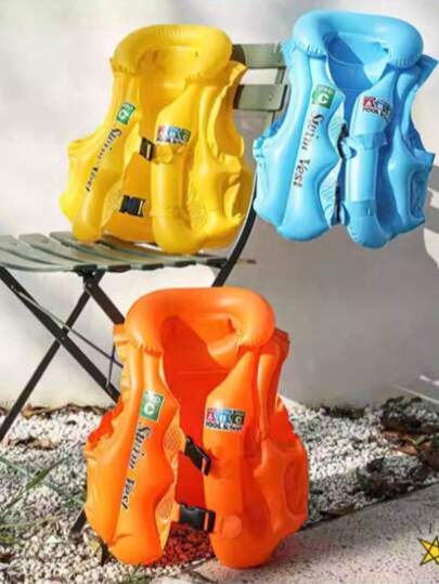 1 件充气 ABC 游泳背心，3 种颜色黄橙蓝浮力辅助游泳夹克便携式充气背心适用于游泳浮潜皮划艇桨划船和其他低冲击水上运动充气浮潜背心浮潜夹克