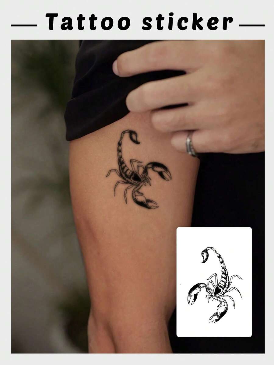 1pc Temporary Scorpion Tattoo Sticker, Unisex Waterproof Sweat Proof Disposable Body Art - Black - View 1