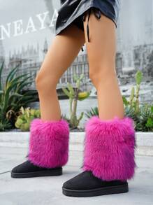 Damen Schneestiefel Y2K einfarbig 2025 Neu Herbst/Winter rutschfest Große Größen Schlüpfen Flauschig Flauschig Stiefel Dick Warm Mode Einfach Sexy Schlank Flauschig Schuhe, Elegante Flauschig Patchwork Party Magenta