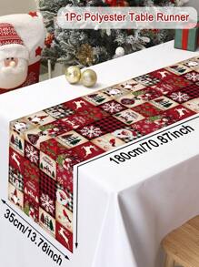 1pc Festive Christmas Table Runner, Multi-Grid Christmas Elements Table Flag, Santa Snowman Elk Xmas Tree Pattern, Polyester Fabric, Seasonal Winter Xmas Kitchen Dining Table Decoration For Home Party Decor, Christmas Decorations 2025