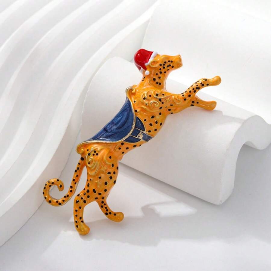 1 件复古豹纹锌合金金属胸针，服装和包袋装饰，适合所有季节的办公室配饰衬衫夹克珠宝圣诞节万圣节