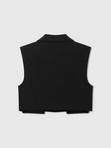 Áo khoác vest không tay cổ bẻ màu trơn dành cho nữ, kiểu dáng thường ngày, màu đen, thích hợp cho mùa xuân. - màu đen - Xem 2