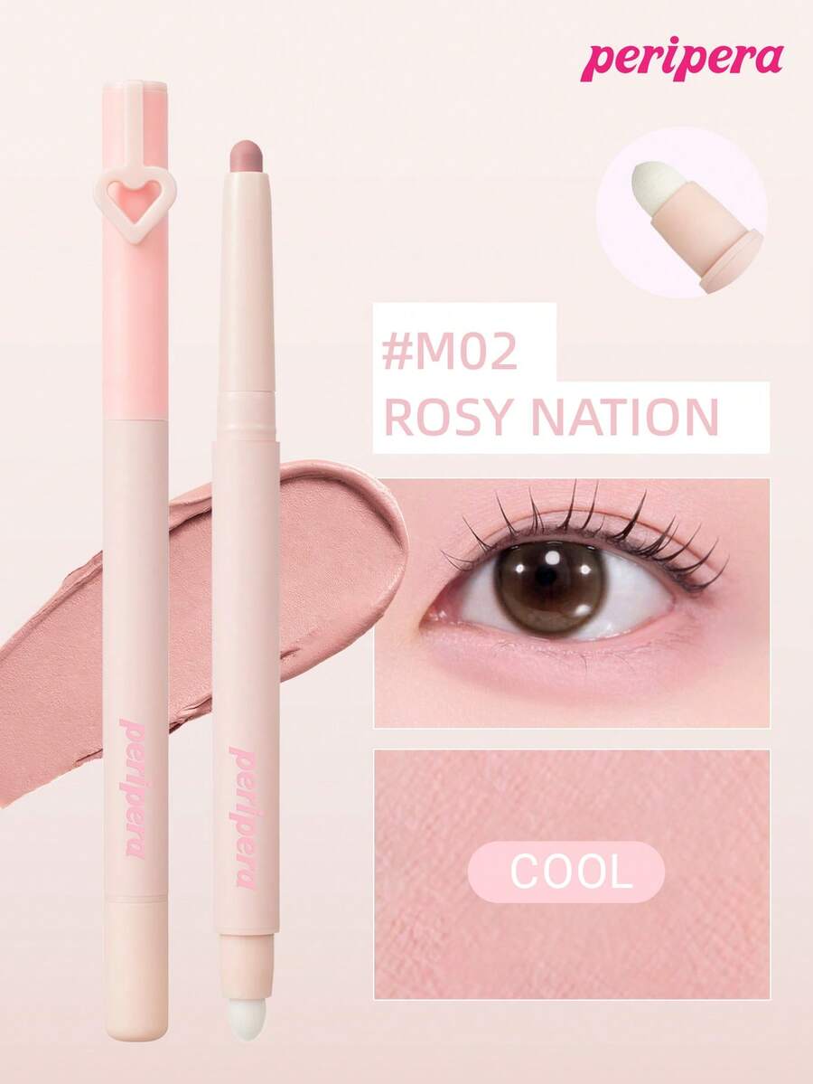 Peripera K-Beauty MOOD IN SHADE 眼影棒,附暈染刷頭,單色眼影筆,眼影、下眼線與眼袋筆,高光亮澤亮色筆,柔和自然暈染,輕盈順滑,日常妝容 - #M02 ROSY NATION - 查看 1