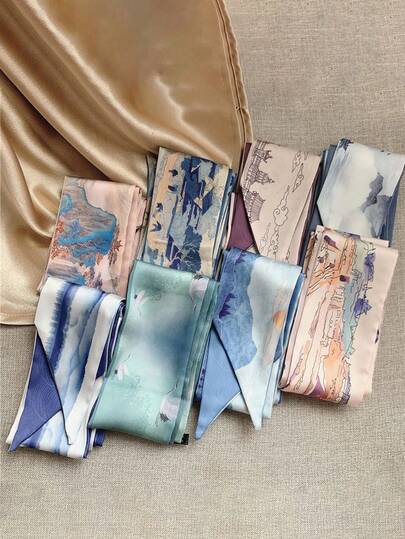 女式发带吸汗带 8 件装 女式日落房屋云彩风景印花头带和发圈，时尚百搭优雅气质，适合日常佩戴、休闲、派对、通勤、海滩、扎头发、洗脸、化妆、服装配饰发饰时尚发带秋季配饰秋冬度假装女士