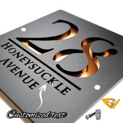 Gepersonaliseerde acryl huisnummerplaat - 3D hol zwart-goud adresbord op maat, geschikt voor woningen, appartementen en winkels | Modern lettertype, waterdicht en UV-bestendig, dubbelzijdig plakband voor eenvoudige installatie | Verfraait de buitenkant, multifunctioneel, herbruikbaar, ideaal cadeau voor mannen, vrouwen, vriendjes, vrienden, theesalon, huis, tuin, kantoor en meubeldecoratie