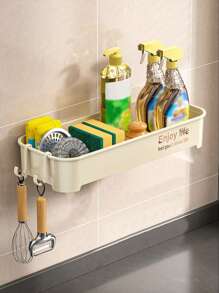 1pc Kitchen Sink Sponge Drain Rack, Punch-Free Towel Rack, Multifunctional Plastic Storage Rack For Sponge Soap And Brush, Kitchen Accessories