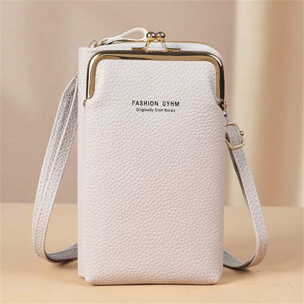 Cartera de teléfono de mujer con textura de litchi, embrague de moda multifuncional, bolso bandolera cruzado mini monedero