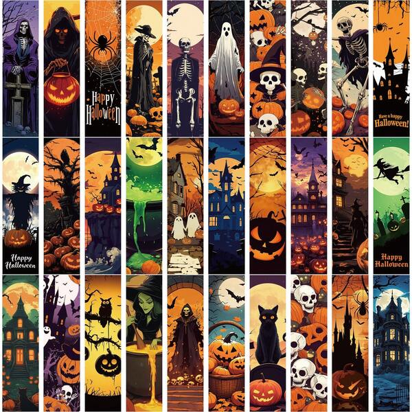 30 Stück Halloween Lesezeichen - Gruseliger Geist, Kürbis, Schädel, perfekt für Klassenzimmer, Zuhause, DIY Basteln, Lesen, Scrapbooking Lesezeichen