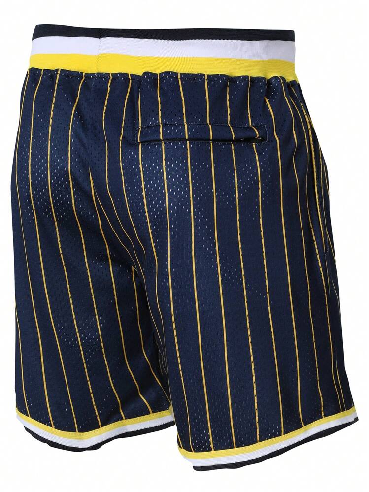 男子篮球短裤 31 蓝色刺绣拉链口袋训练休闲运动短裤 - 藍色 - 查看 2