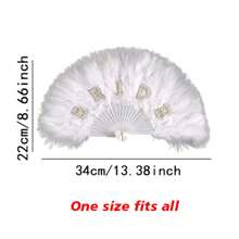 1 pièce Éventail imitation perle et plume non pliable (34 cm/40 cm/48 cm), éventail de mariée en plumes imitation, accessoire de fête pour célibataires, décoration de mariage, éventail à main pour accessoires de costume et décoration de fête, jeunes mariés