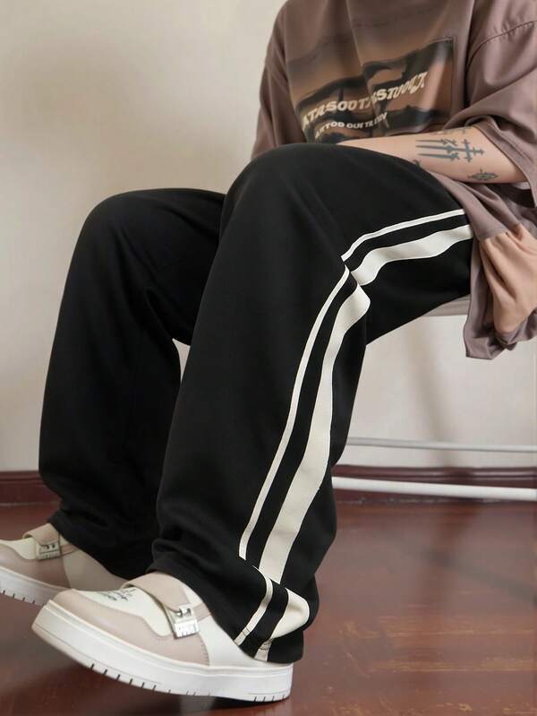 1pc Teen Boy Casual Sports Contrast Tape Sweatpants, Minimalist Fashion Everyday Wear