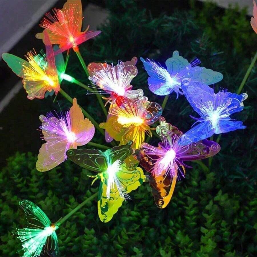 Solar-Powered Butterfly Ball Lantern, Outdoor Hanging LED Light, Plastic Solar Charging, 600mAh Nickel Battery, No Remote Control, Non-Removable Photovoltaic, Decorative Garden Light - Fiber Optic 6 Head Butterfly colorful Light - 查看 1