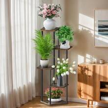 4/5层室内金属木质植物架，收纳架，多盆花卉转角高架植物架，适用于客厅、阳台、卧室 - 彩色 - 查看 4