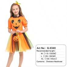 万圣节女孩鬼和女巫服装，儿童狂欢派对南瓜裙（仅连衣裙，无其他道具头带或南瓜袋） - 彩色 - 查看 15