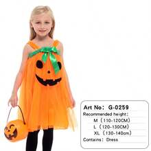 万圣节女孩鬼和女巫服装，儿童狂欢派对南瓜裙（仅连衣裙，无其他道具头带或南瓜袋） - 彩色 - 查看 17