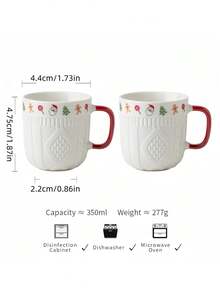 1/2pcs Ceramic Couple Mugs, Embossed Holiday Pattern - Christmas And Valentine's Day Gifts, Home Kitchen Red Handle Dishwasher Coffee Cups, Holiday Mug Gifts | Romantic Gift Mugs | Ceramic, Coffee Couples Gifts | Valentine's Day And New Year Gifts, Lady Milk Cup, Coffee Cup, Water Cup - Multicolor - View 11