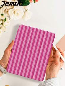 1pc Pink & White Plaid Pattern Tablet Protective Case, With Pencil Slot, Anti-Drop, Sleep/Wake Support, Compatible With Samsung, And IPad - Multicolor - View 4