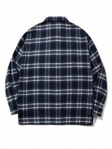 经典格子纽扣衬衫，休闲宽松男女通用长袖，适合春、夏、秋、冬 - 藍色 - 查看 3