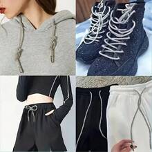 2条120厘米奢华水晶鞋带，圆形水晶鞋带/帽带，时尚闪亮，水晶抽绳运动鞋带，休闲鞋带 - 白色 - 查看 10