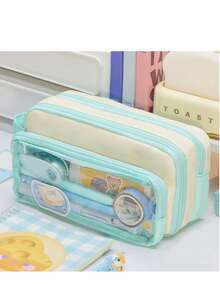 Large Size Japanese Style Canvas Pencil Case With Transparent Window - Essential For Daily Office Use - Multicolor - View 9