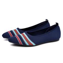 Knit Flats - Pointed Toe Knitted Flats - Solid Color, Slip On, Breathable - Casual, Everyday Wear - Women - Comfortable, Stylish, Versatile - Effortless Style, All Day Comfort - Sọc xanh - Xem 2
