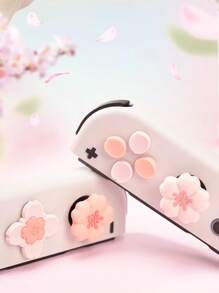 GeekShare Cute Cherry Blossom ABXY Button Caps And Directional Cross Keys Covers Compatible With Nintendo Switch 2/Switch/OLED Joy-Con, Not Compatible With Protective Case