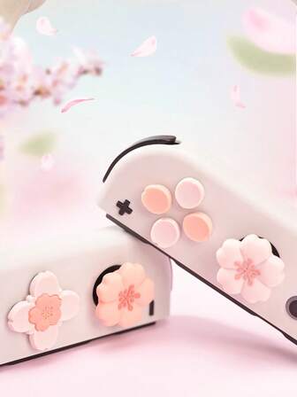 GeekShare Cute Cherry Blossom ABXY Button Caps And Directional Cross Keys Covers Compatible With Nintendo Switch 2/Switch/OLED Joy-Con, Not Compatible With Protective Case