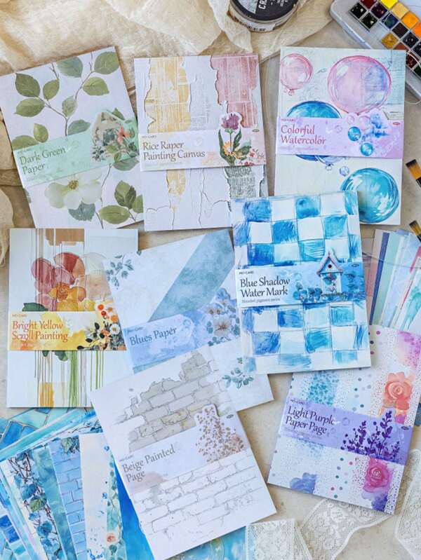 50pcs/Pack Tie-Dye Watercolor Theme Stationery Paper, Vintage Watercolor Background Paper For Scrapbooking, Diary, DIY Decoration, Back To School