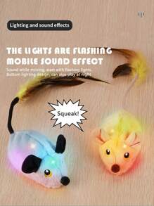 1 pieza Juguete eléctrico automático de ratón amarillo para entretener a los gatos, juguete interactivo controlado por control remoto para gatos, ratón de peluche móvil, juguetes para mascotas que se pueden mover para liberar la naturaleza depredadora de tu gato, recargable por USB con luz LED