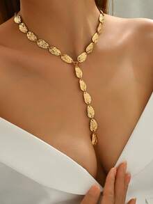 1 pieza Collar largo con borlas en forma de lágrima de agua asimétrico de estilo vintage y exagerado, collar de cadena de suéter geométrico de aleación de lujo francés barroco elegante, adecuado para mujeres para uso diario, banquetes, fiestas - Dorado - Ver 2