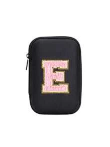 便携式 CCD 相机保护套，粉色字母 A-Z 毛巾刺绣，紧凑设计，防水材质，非常适合户外摄影爱好者和旅行者充电器盒，办公室必备数码包电缆相机包电子数据线整理器存储，钱包式移动电源盖旅行相机包，女士男士礼物，教师必备用品，防水轻便大容量便携式配件，适合暑假旅行，户外活动旅行必需品