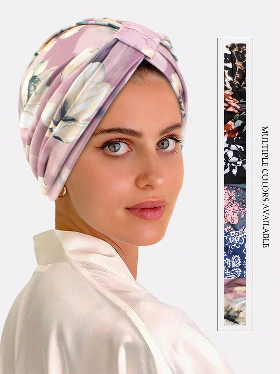 1pc Women's Printed Square Headscarf Hat, Turban Style Bohemian Headwrap, Suitable For Daily Use