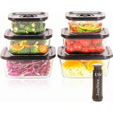 Juego de recipientes de vidrio sellados con tapas fáciles de usar, material resistente al calor para cocina, horno, refrigerador, congelador (juego de 10 recipientes (20 piezas)) - JUEGO 6 RECIPIENTES CON BOMBA AL VACIO - Ver 13