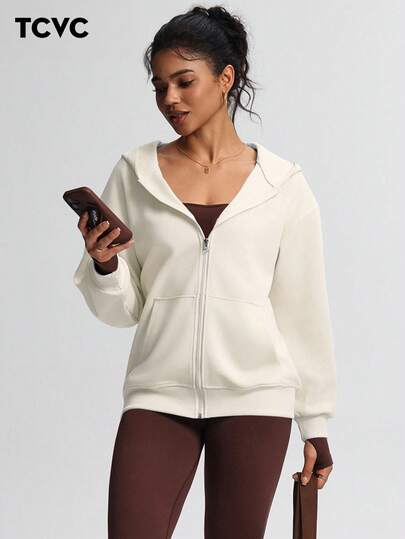 TCVC Sudadera con cremallera casual para mujer, de tela de punto cómoda, con ajuste holgado y manga larga, apta para yoga y ocio tanto en interiores como en exteriores, adecuada para otoño/invierno