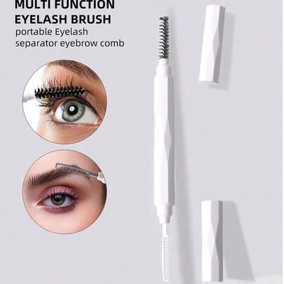 1支白色双头眉刷化妆刷睫毛卷翘眉梳美容工具便携式双头防尘不锈钢梳子带保护盖，两端多功能睫毛梳睫毛刷、眉刷、眼影刷、螺旋刷、螺旋刷、赠品
