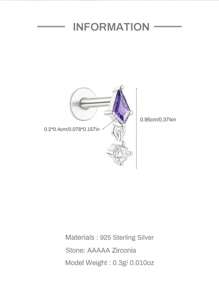 1PC 925 Sterling Silver Triangular Earrings With Ins Style All-Match Diamond-Encrusted Ball Ball Small Ear Bone Stud Ladies Jewelry Suitable For Girls Gifts