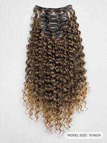 Extensiones de cabello sintético rizado de 18 pulgadas y 7 piezas, color negro natural/marrón claro, adecuadas para uso diario de mujeres y niñas - Marrón degradado - Ver 2