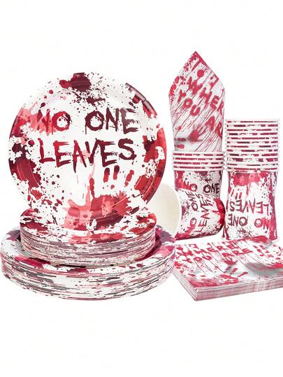 10 件/20 件/50 件/80 件万圣节派对用品恐怖血手印一次性纸盘餐巾纸杯血手印餐具套装适用于恐怖万圣节派对装饰